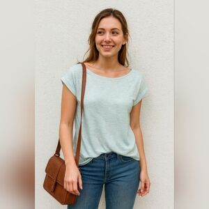 Mint Striped Knit Top Button Back Detail, Size SP